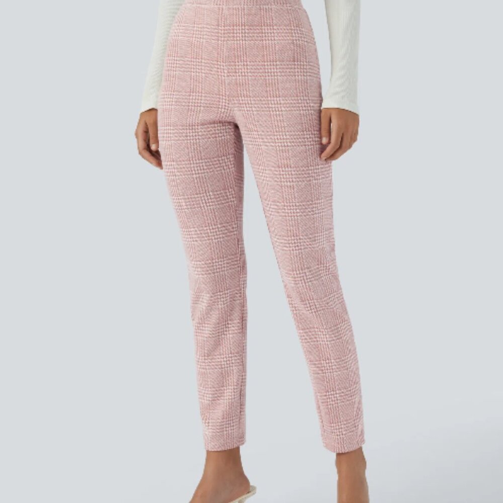 Women's NWT HALARA Flex High Waisted Pocket Houndstooth Plain Skinny Work Pants